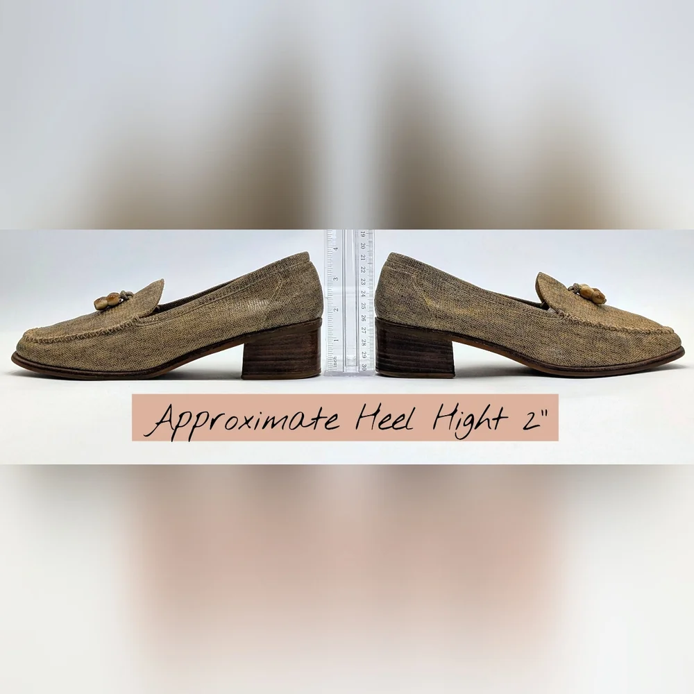 Stuart Weitzman Taube Woven Loafer Size 8.5 Wooden Beads Block Heel Square Toe - Picture 13 of 16